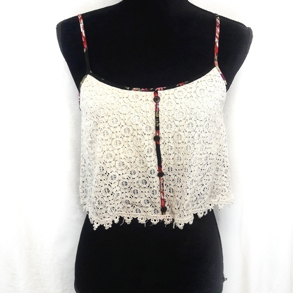 Paper Crane Cropped Floral Lace Tank Top White M